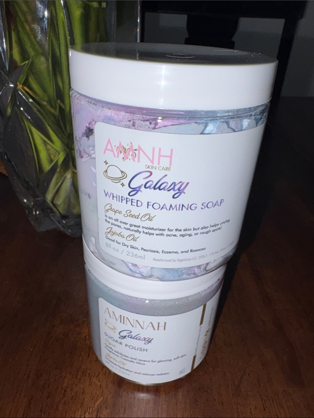 AMINNAH Galaxy Sugar Polish and Whipped foaming soap bundle.New